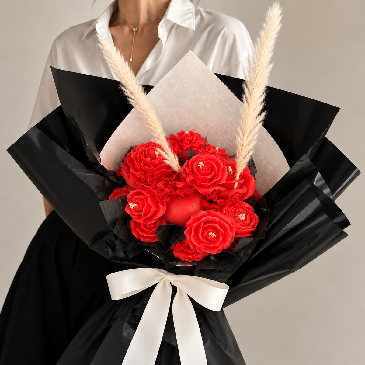 Velvet Ember | Red Rose Candle Flower Bouquet